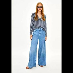 ZARA New Asymmetrical Crossover Striped Long Sleeve Top